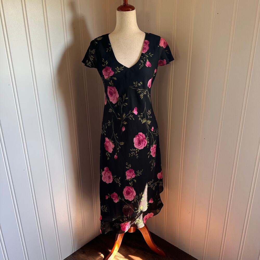 Vintage Y2K Fairy Black Floral Midi Dress 6
